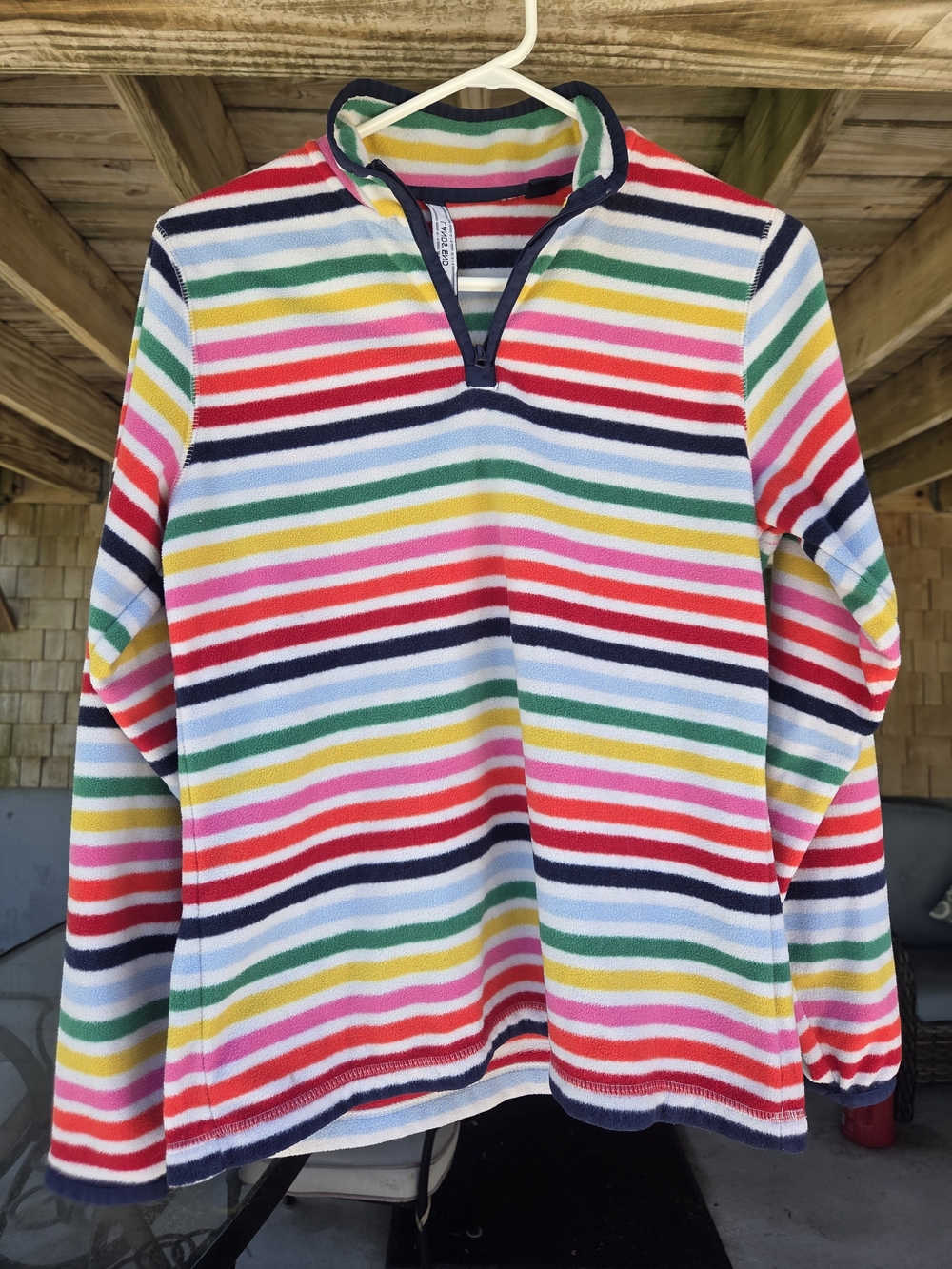 Lands' End Girls' Multicolor Striped Quarter-Zip Fleece - Navy Trim